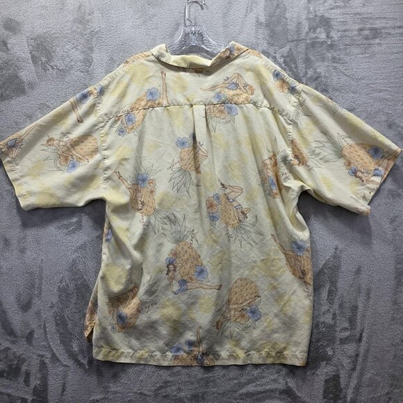 Tommy Bahama Shirt Mens XL Yellow Silk Floral Pinup Hula Girl Hawaiian Button Up - Picture 3 of 10